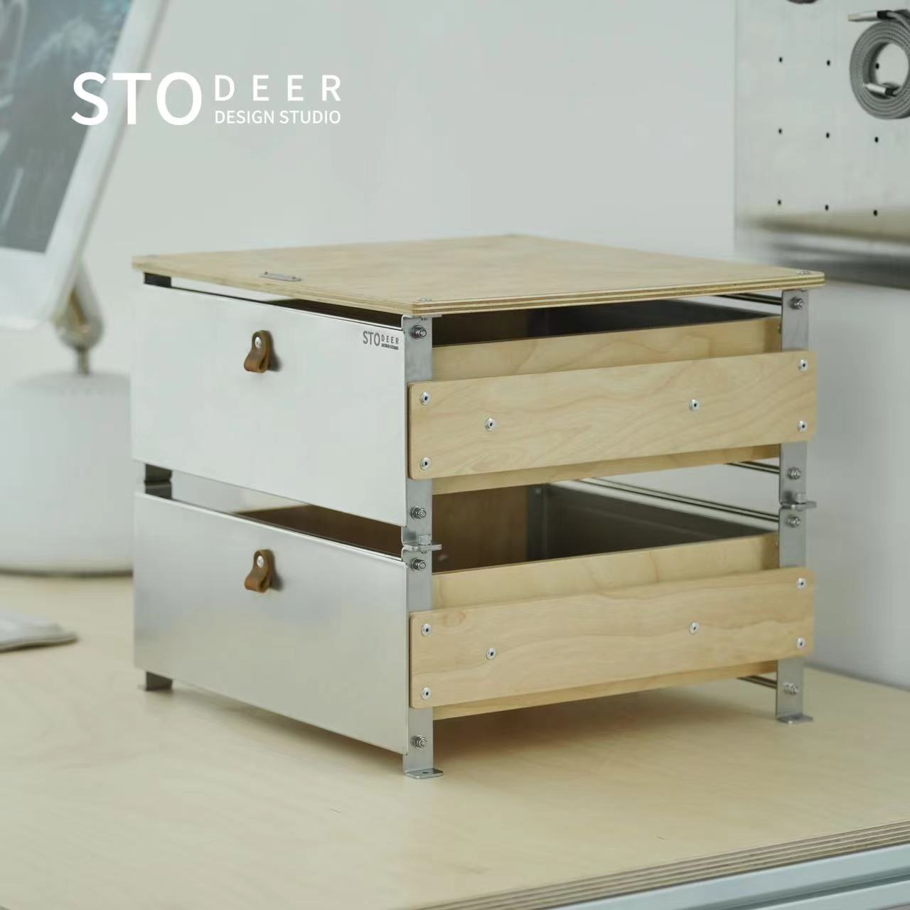 Stodeer Desktop-Schublade Klapp schrank Aufbewahrung sbox Nachttisch Holz Metall Design