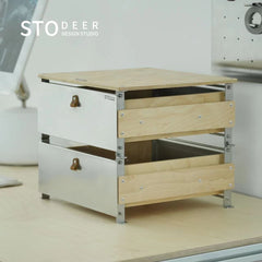 Stodeer Foldable Wood-Metal Desk Drawer, Wood-Metal Design Nightstand