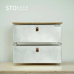 Stodeer Desktop-Schublade Klapp schrank Aufbewahrung sbox Nachttisch Holz Metall Design