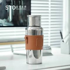 Stodeer Titanium Vacuum Flask with Shoulder Strap, Large Capacity Tea Stew Pot, Tea-water Separation Vacuum Thermos