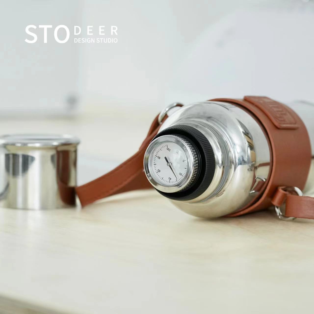 Stodeer Titanium Vacuum Flask with Shoulder Strap, Large Capacity Tea Stew Pot, Tea-water Separation Vacuum Thermos