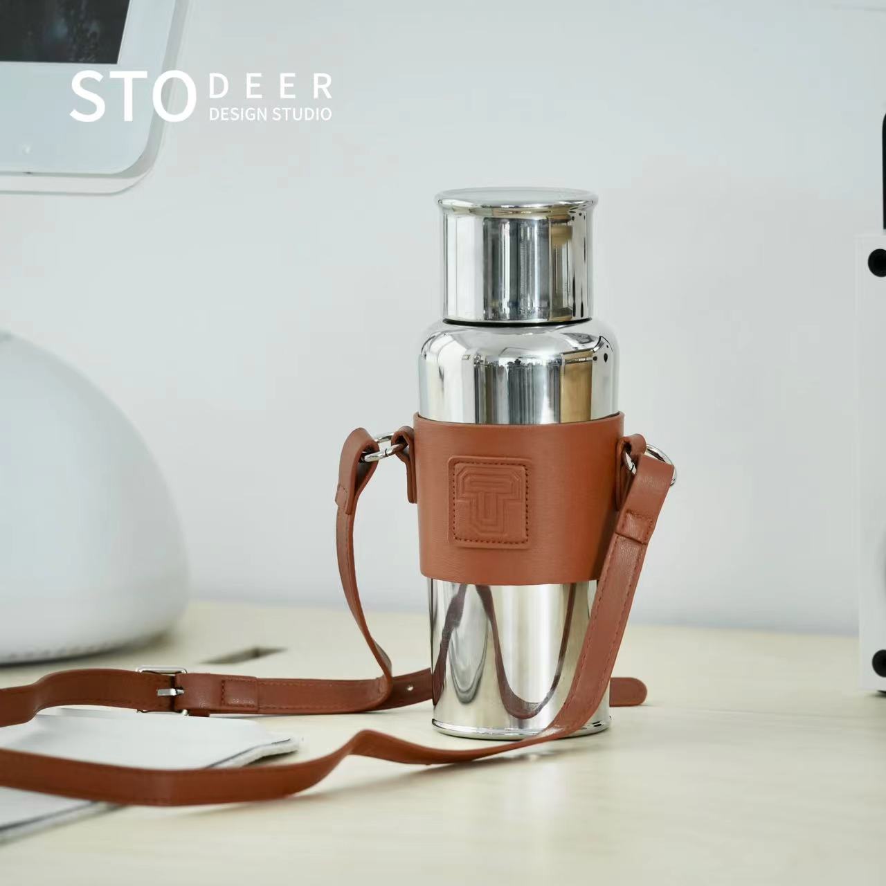 Stodeer Titanium Vacuum Flask with Shoulder Strap, Large Capacity Tea Stew Pot, Tea-water Separation Vacuum Thermos