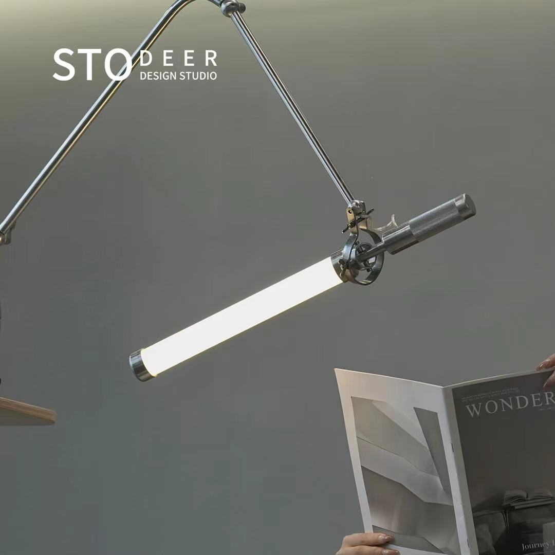 Stodeer Cast Aluminum Clip-On Desk Lamp with Industrial-Style Adjustable Arm