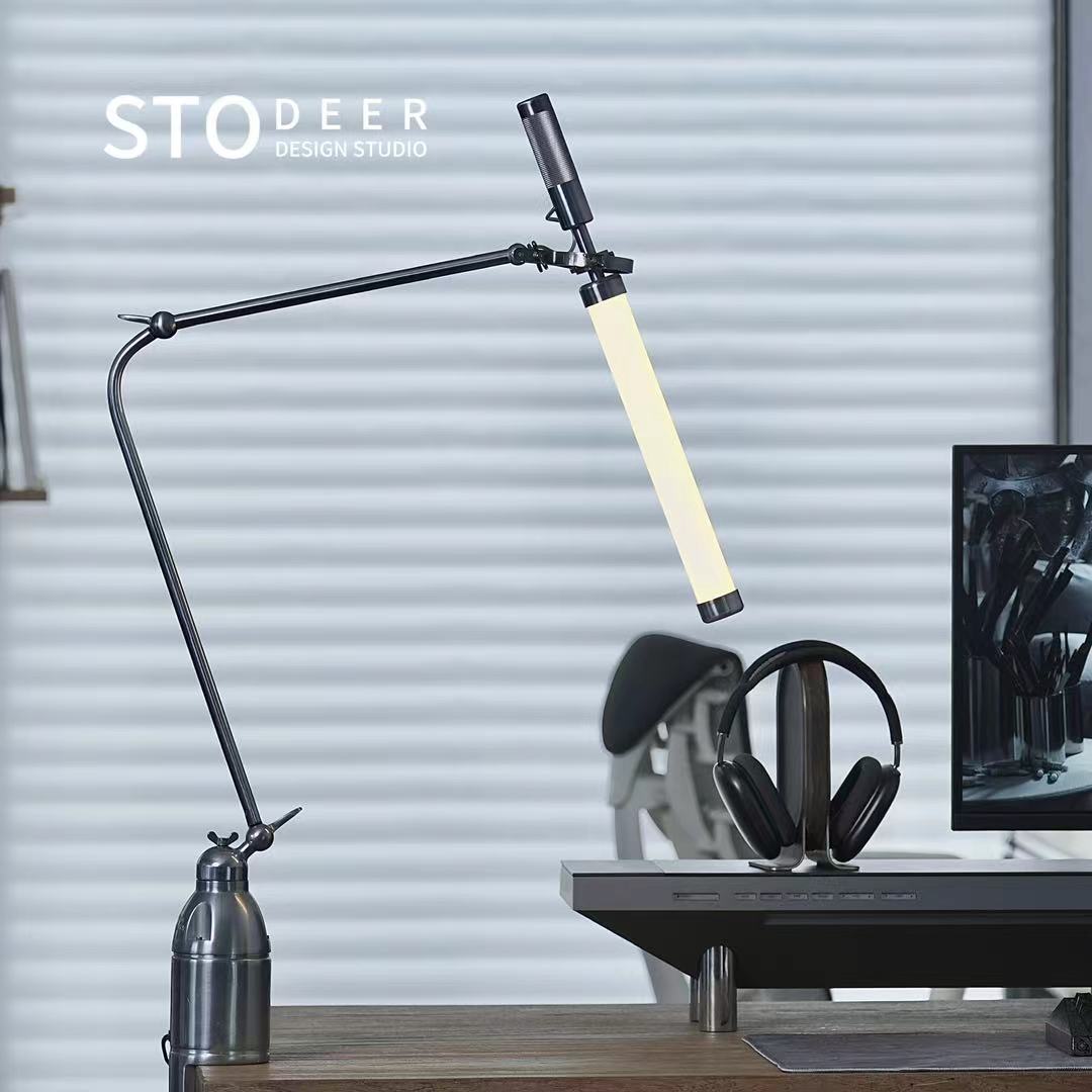 Stodeer Cast Aluminum Clip-On Desk Lamp with Industrial-Style Adjustable Arm