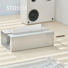 Stodeer Rectangular Aluminum Tissue Box: Wall-Mountable Hole-Free Paper Towel Holder