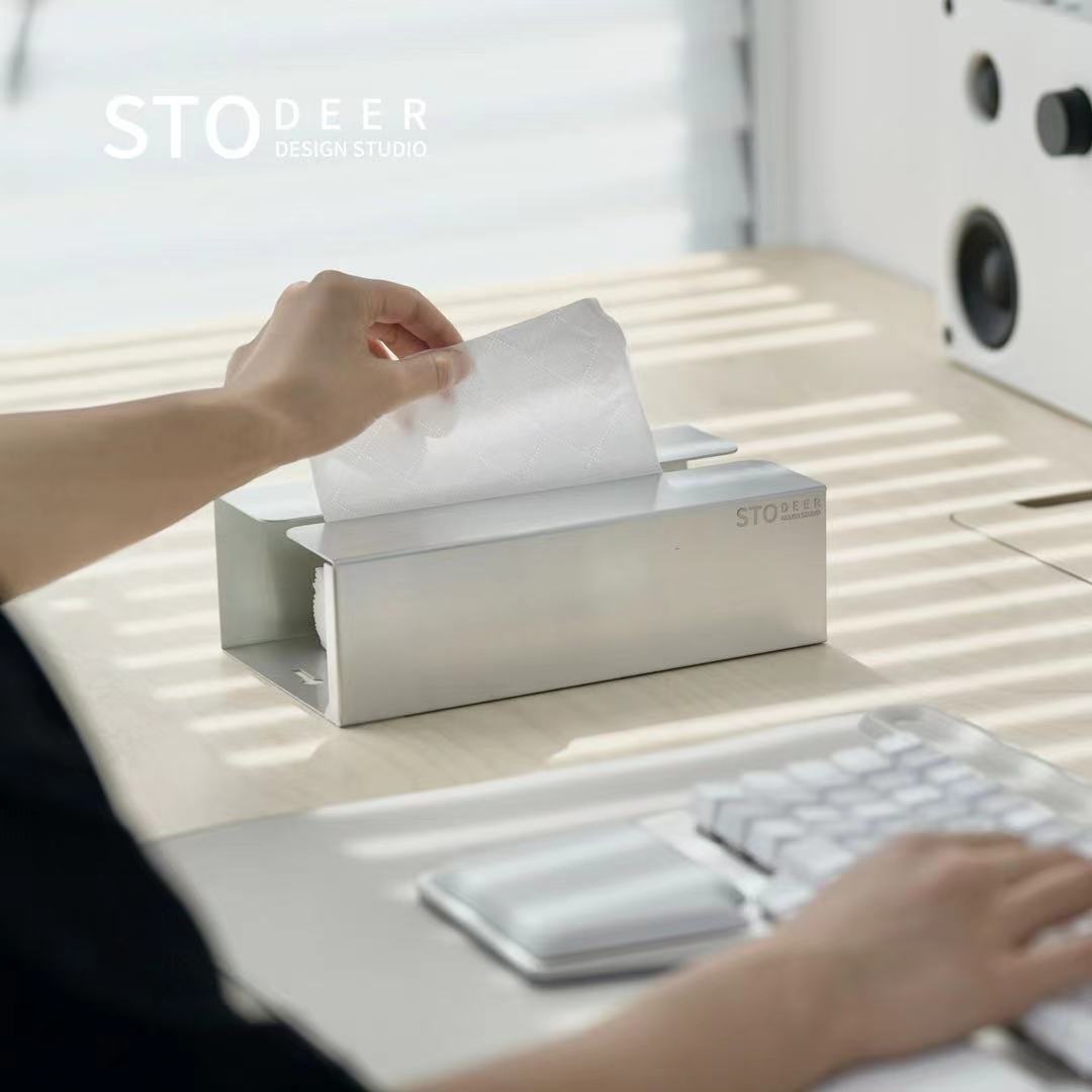 Stodeer Rectangular Aluminum Tissue Box: Wall-Mountable Hole-Free Paper Towel Holder