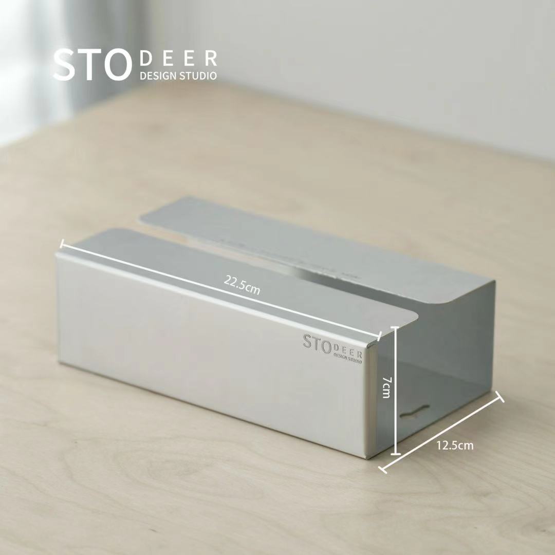 Stodeer Design Shop | 長方形のアルミティッシュボックス: 壁に取り付け可能な穴のないペーパータオルホルダー