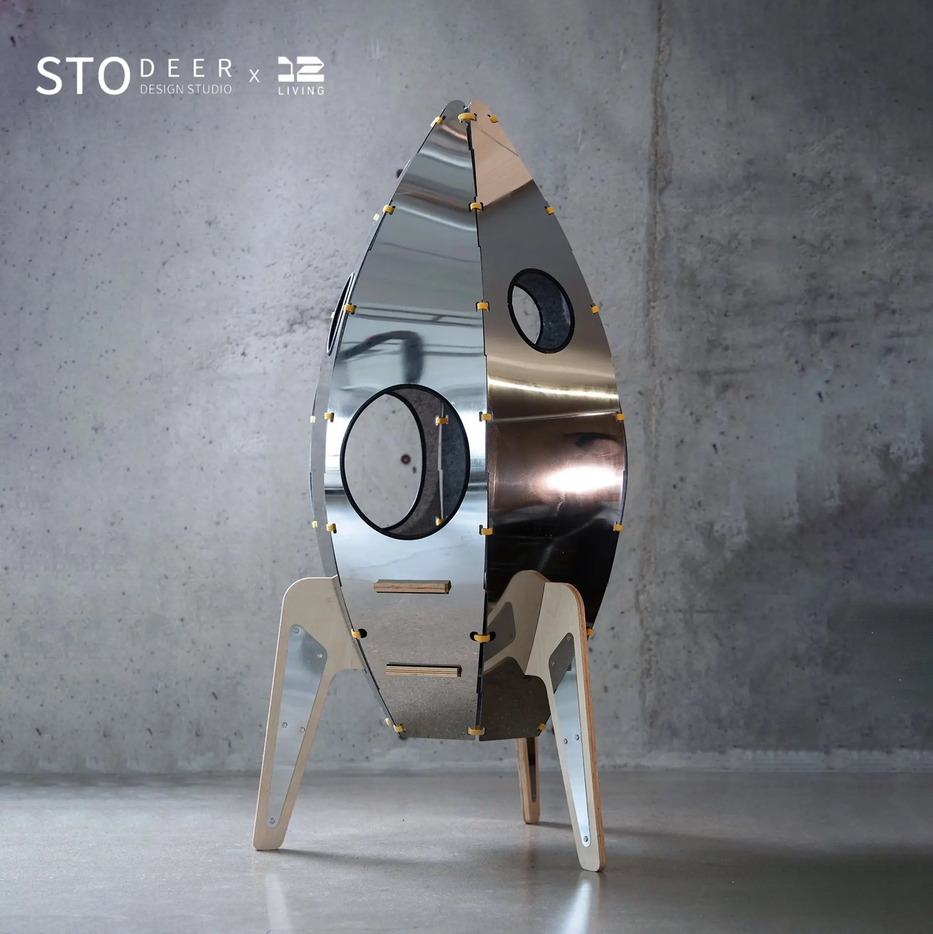 STODEER 12LIVING Stainless Steel Rocket Climbing Frame with Felt Interior and Birch Wood Legs