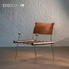 STODEER 12LIVING Modern Italian Vegetable - Tanned Leather Chair with 304 Textured Stainless Steel Frame